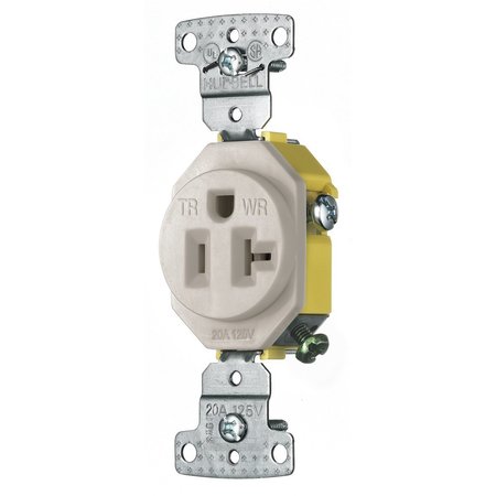 HUBBELL WIRING DEVICE-KELLEMS TradeSelect, Straight Blade, Single Receptacle, Weather and Tamper Resistant, 20A 125V, 2-Pole 3-Wire Grounding, 5-20R, Light Almond RR201LAWRTR